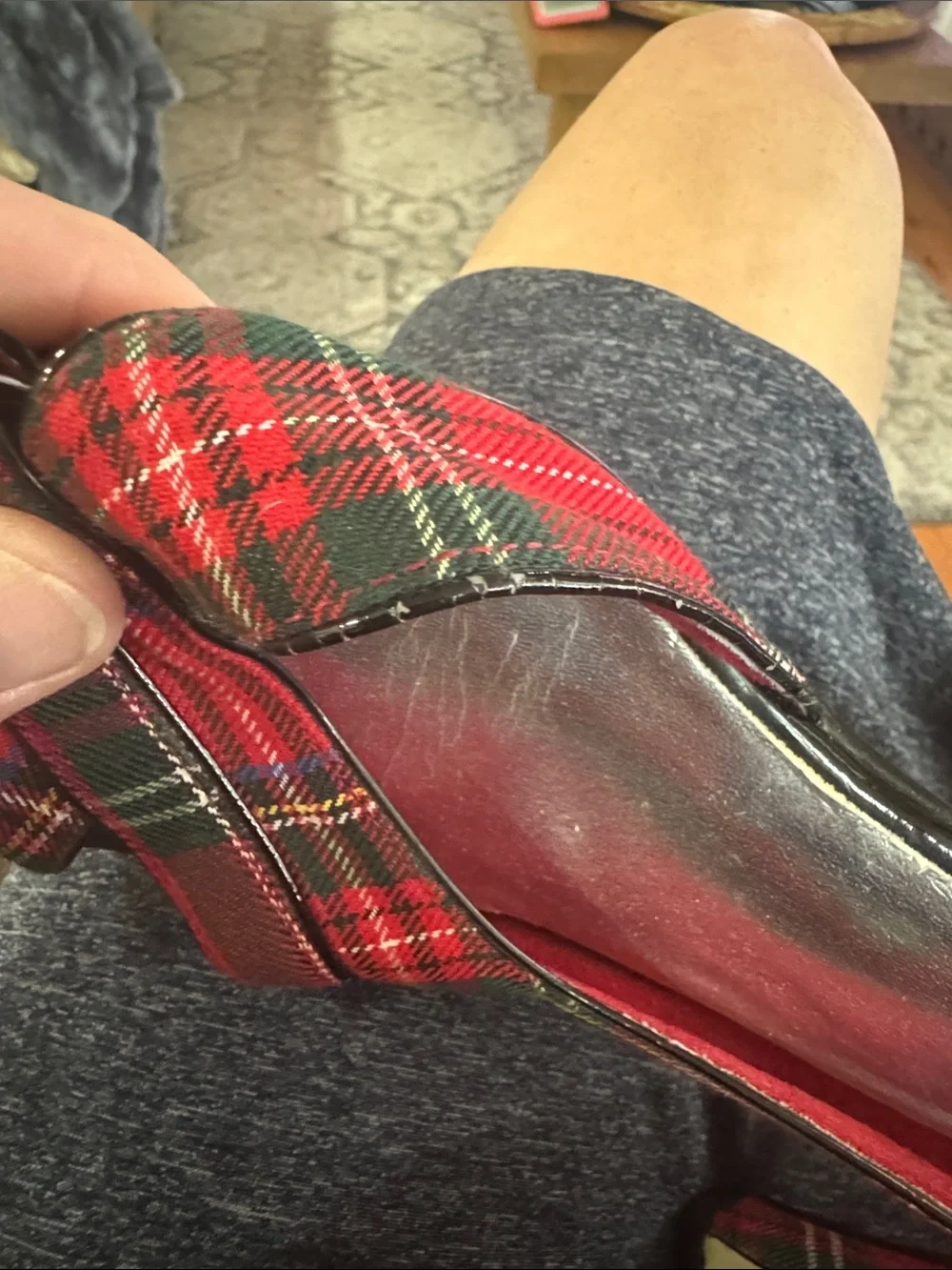 Seychelles Red Tartan Plaid Peep-Toe Heels